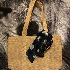 Draper James Tan and Blue Tote Bag with Woven Design